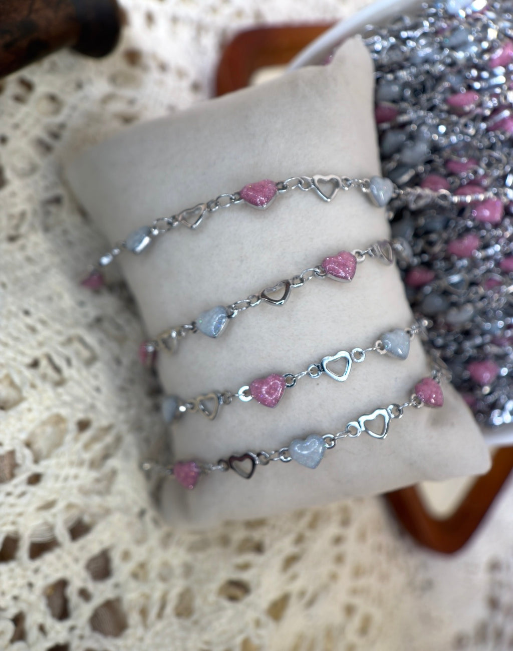 Blushing Sweetheart Pink & White Heart Chain
