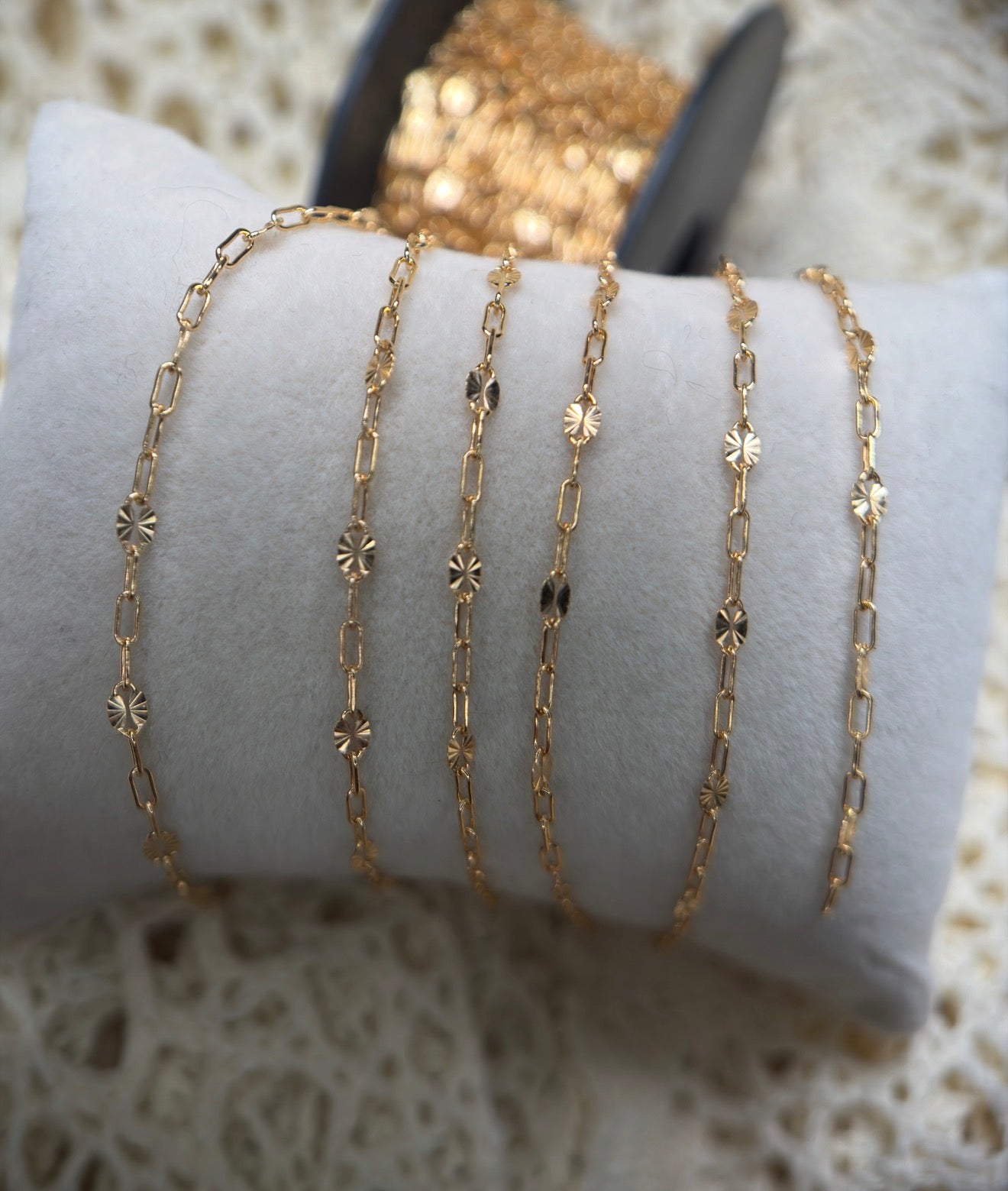14K Gold Filled Sunburst Paper Clip Chain 1:3