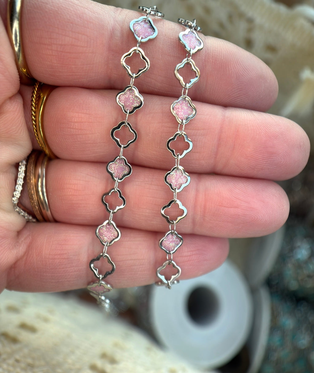 The Reese Pink Clover Chain | Stainless Silver