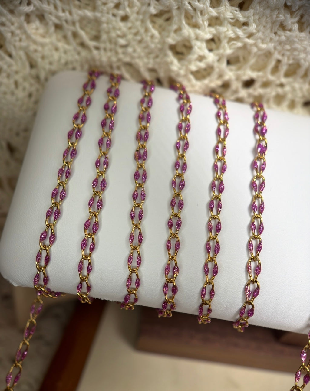 Wild Iris | Sparkly Purple Enamel Oval Link Chain | 14K PVD Gold & 304 Stainless Steel