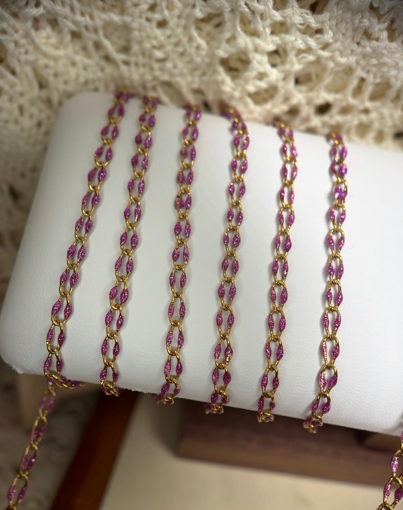 Wild Iris | Sparkly Purple Enamel Oval Link Chain | 14K PVD Gold & 304 Stainless Steel