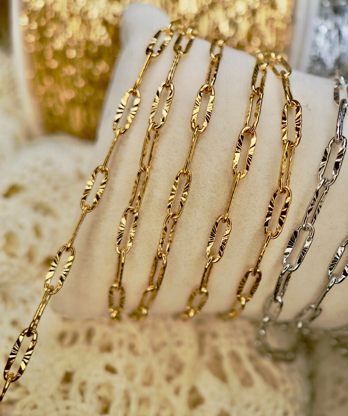 Lilly Rose Luxe Textured Paper Clip Chain 14k PVD GOLD||STAINLESS SILVER