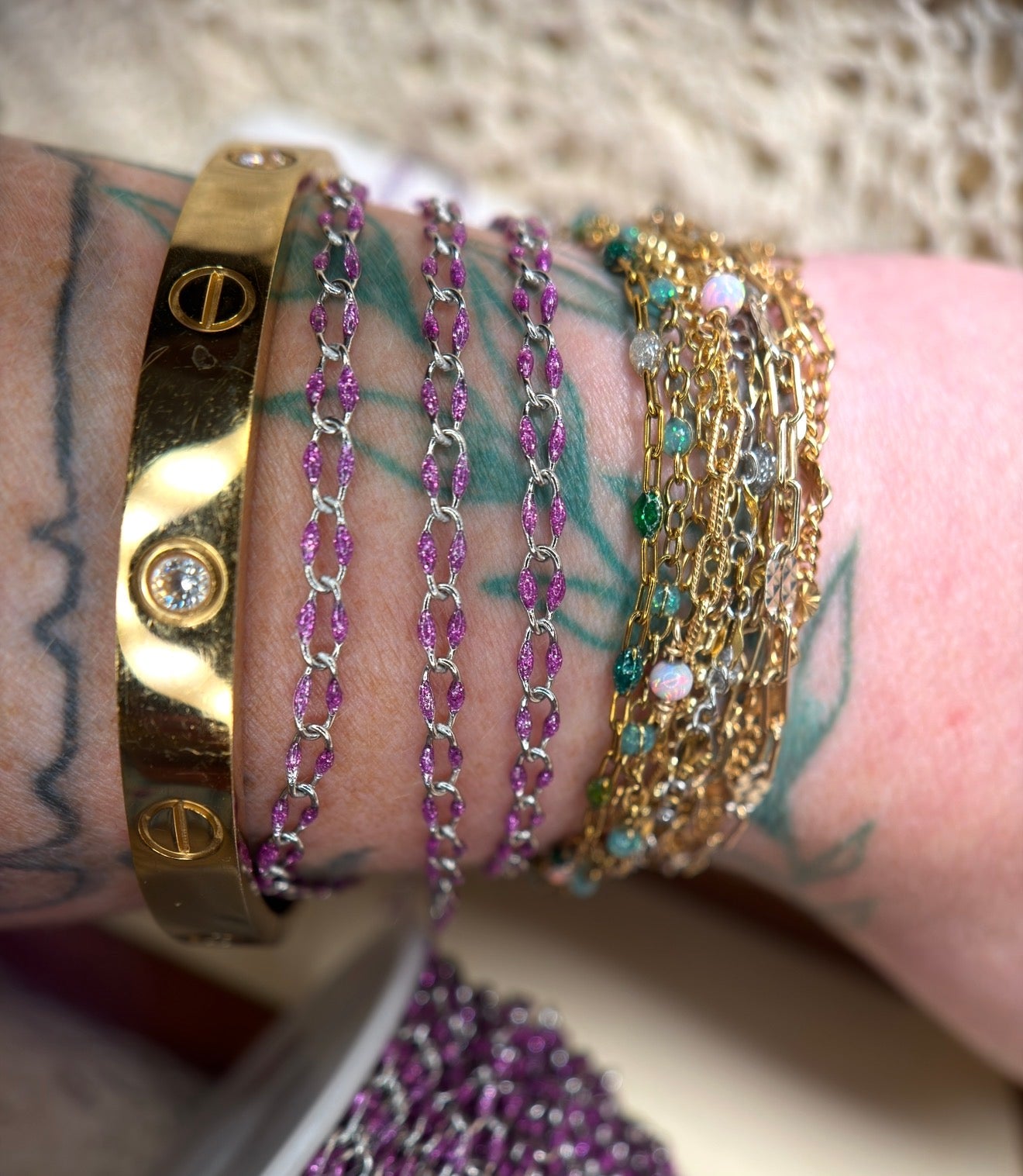 Wild Iris | Sparkly Purple Enamel Oval Link Chain | 14K PVD Gold & 304 Stainless Steel