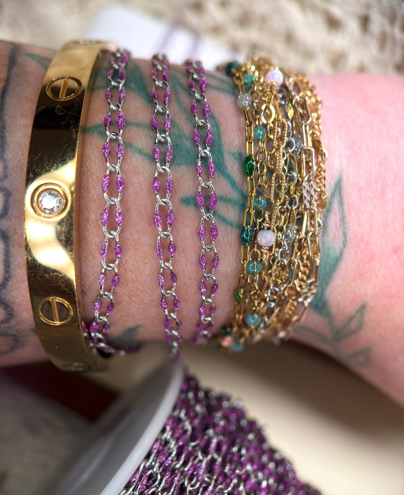 Wild Iris | Sparkly Purple Enamel Oval Link Chain | 14K PVD Gold & 304 Stainless Steel
