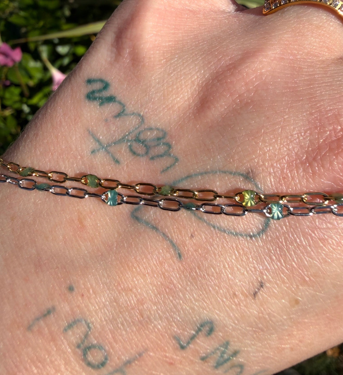 Tourmaline Glow Sunburst Paperclip Chain 1:3
