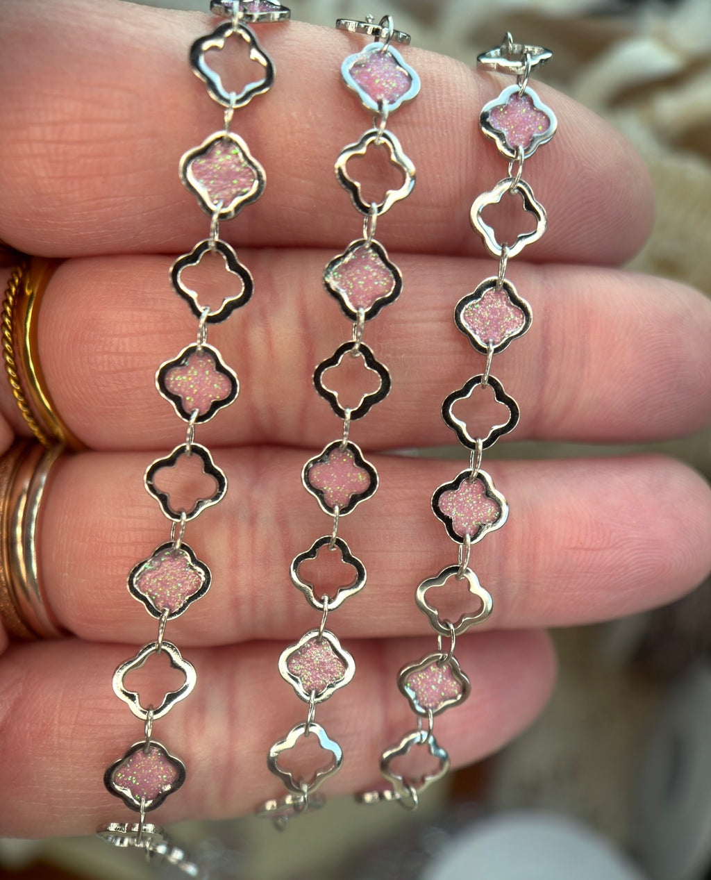 The Reese Pink Clover Chain | Stainless Silver