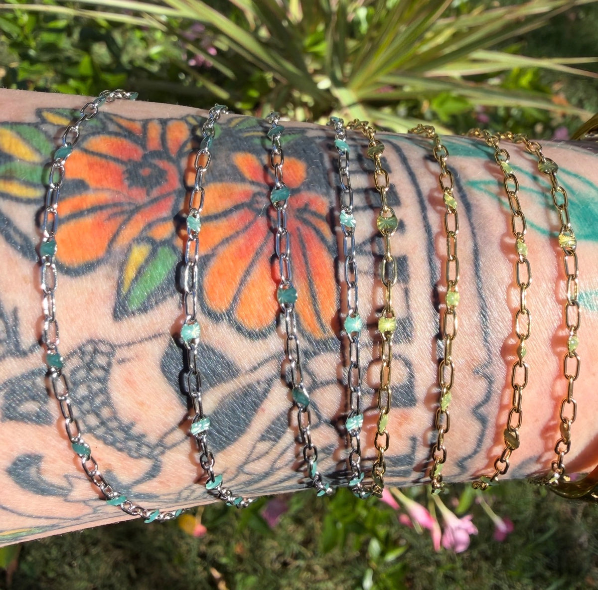 Tourmaline Glow Sunburst Paperclip Chain 1:3
