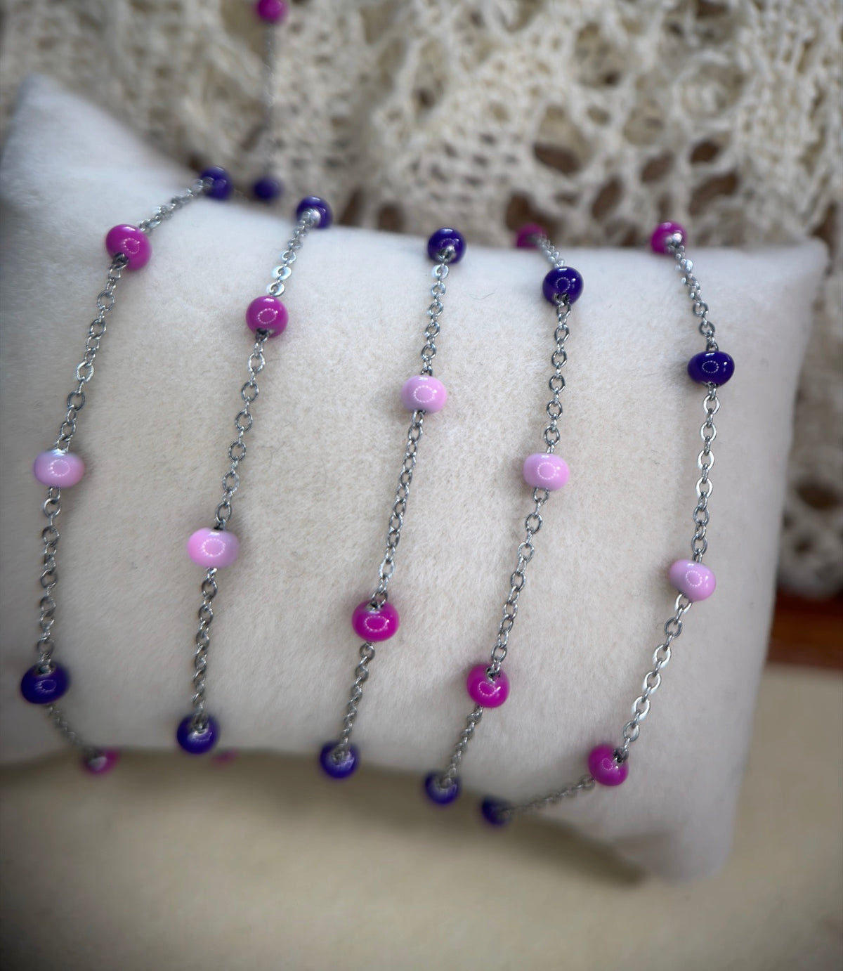 Lush Baddie — Pink & Purple Enamel Satellite Chain