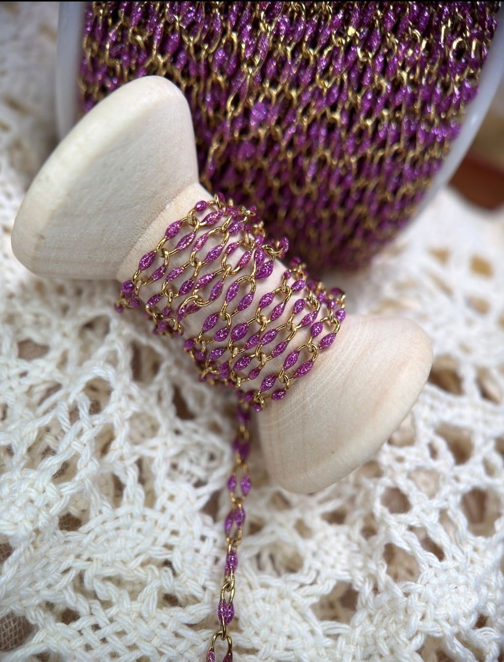 Wild Iris | Sparkly Purple Enamel Oval Link Chain | 14K PVD Gold & 304 Stainless Steel