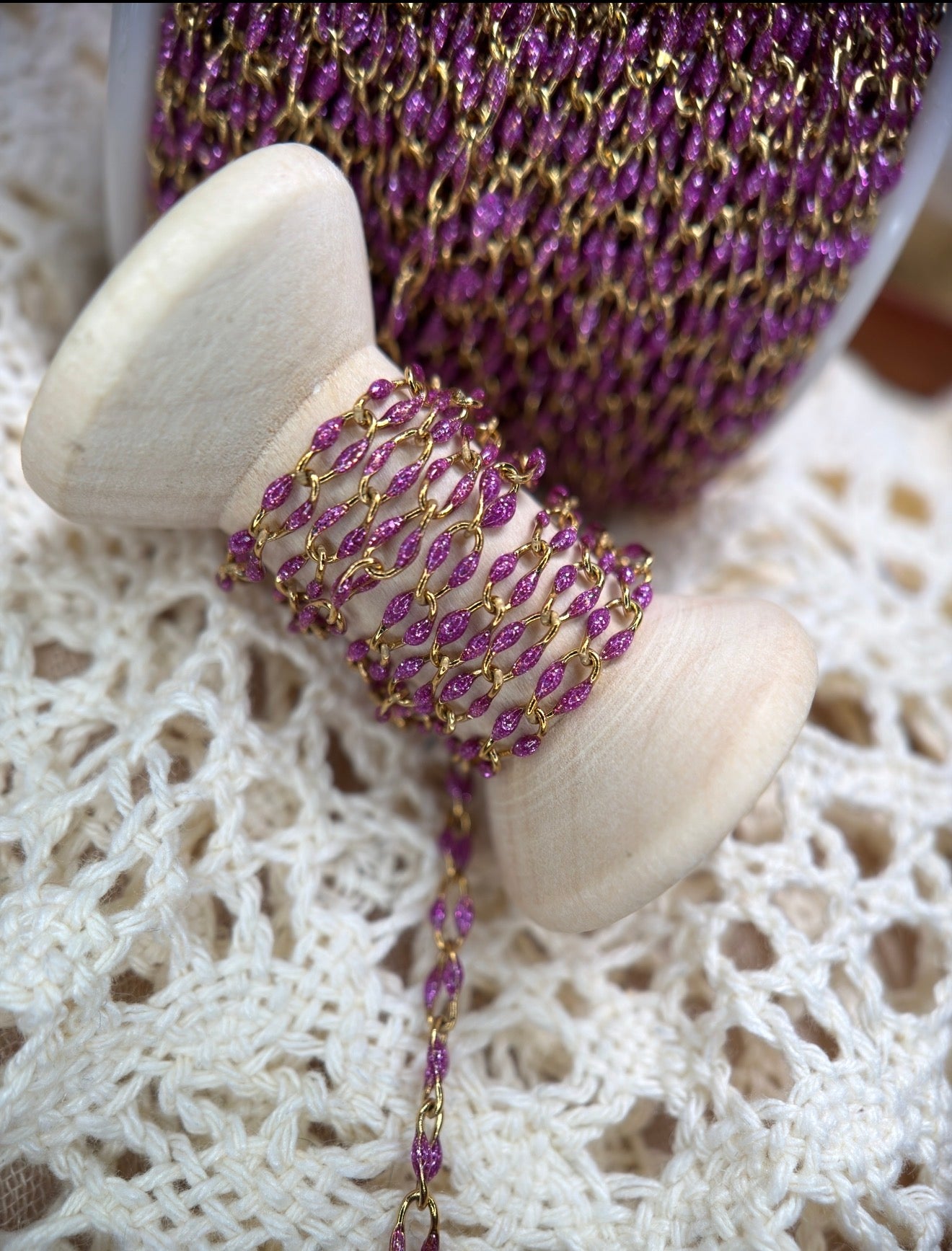 Wild Iris | Sparkly Purple Enamel Oval Link Chain | 14K PVD Gold & 304 Stainless Steel