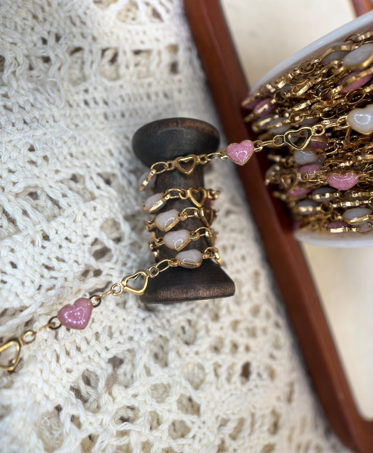 Blushing Sweetheart Pink & White Heart Chain