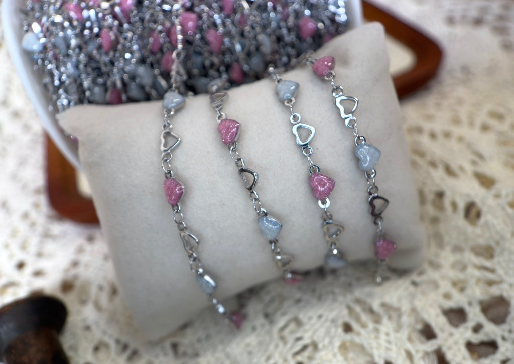 Blushing Sweetheart Pink & White Heart Chain
