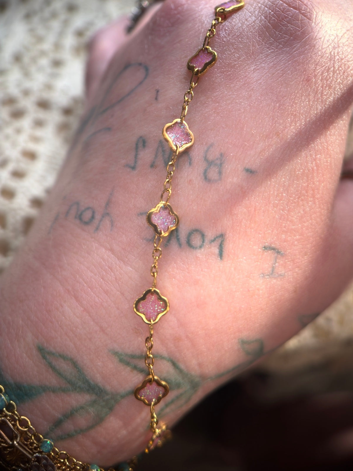 The Reese Pink Clover | Sparkly Iridescent Clover Chain