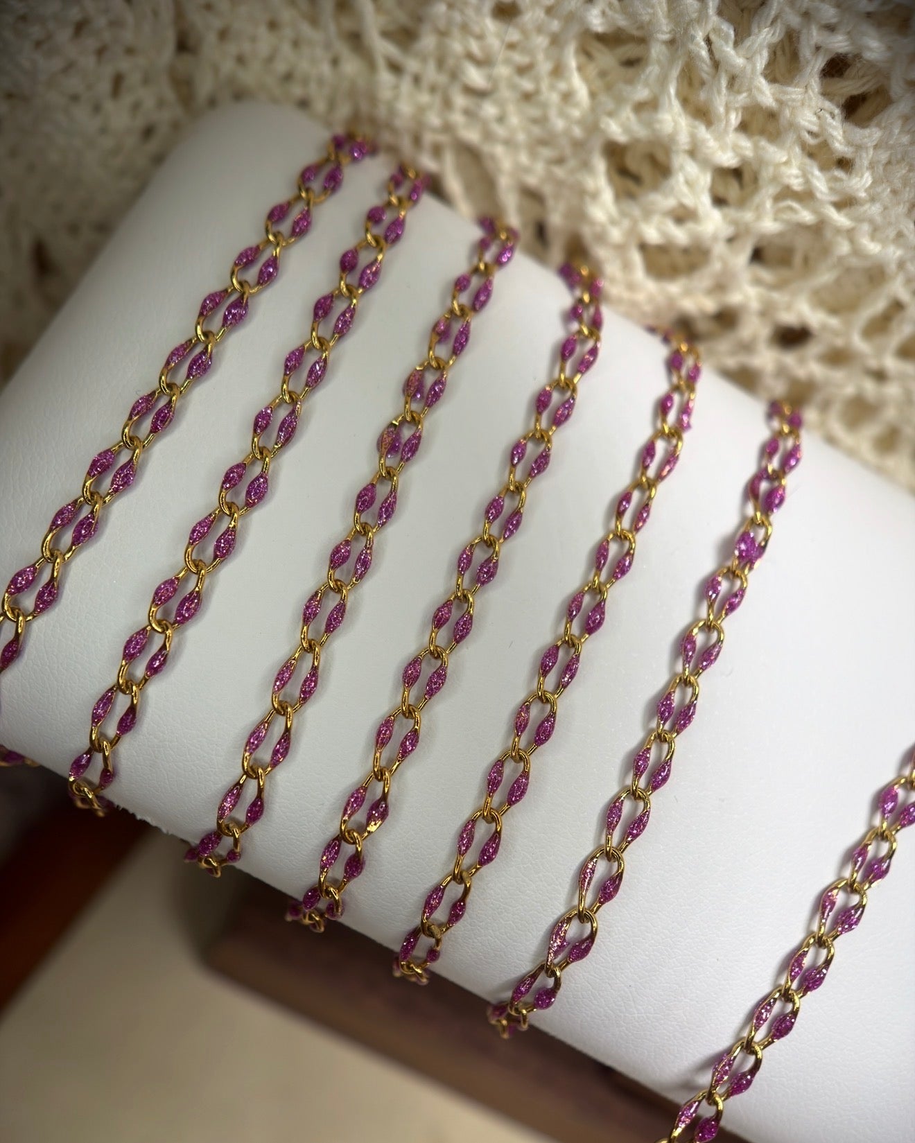 Wild Iris | Sparkly Purple Enamel Oval Link Chain | 14K PVD Gold & 304 Stainless Steel
