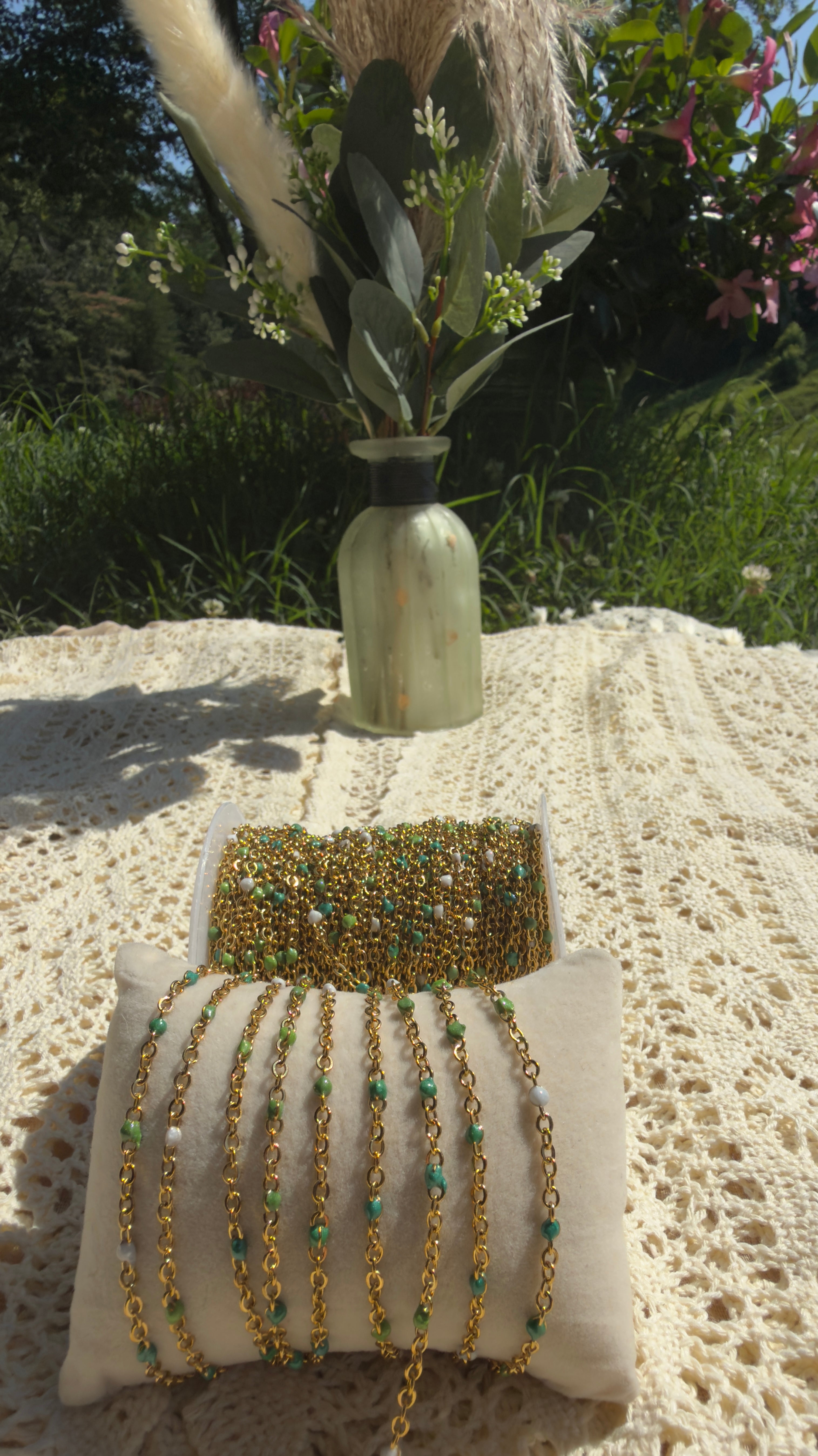 Emerald Mist | Iridescent Green Enamel Chain | 14K PVD Gold & Stainless Silver