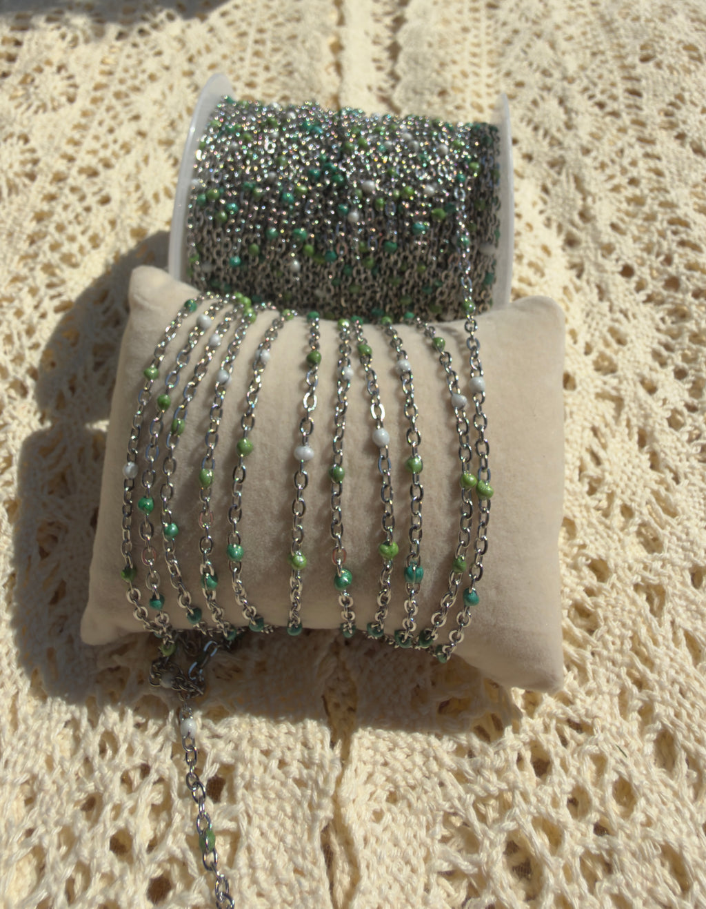 Emerald Mist | Iridescent Green Enamel Chain | 14K PVD Gold & Stainless Silver