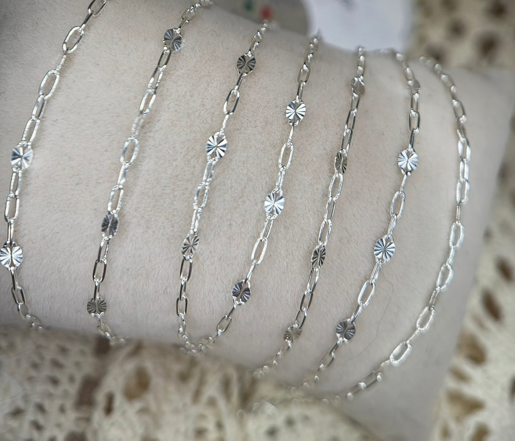 925 Sterling Silver Sunburst Paper Clip Chain 1:3