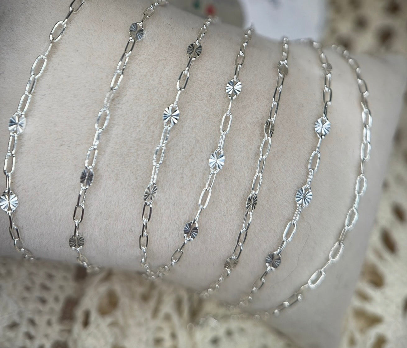 925 Sterling Silver Sunburst Paper Clip Chain 1:3