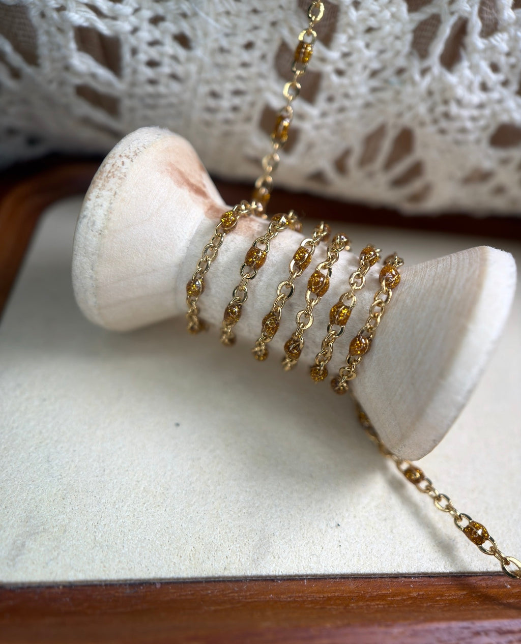 Autumn Leaves — Melted Gold Sparkle Satellite Chain 🍂✨