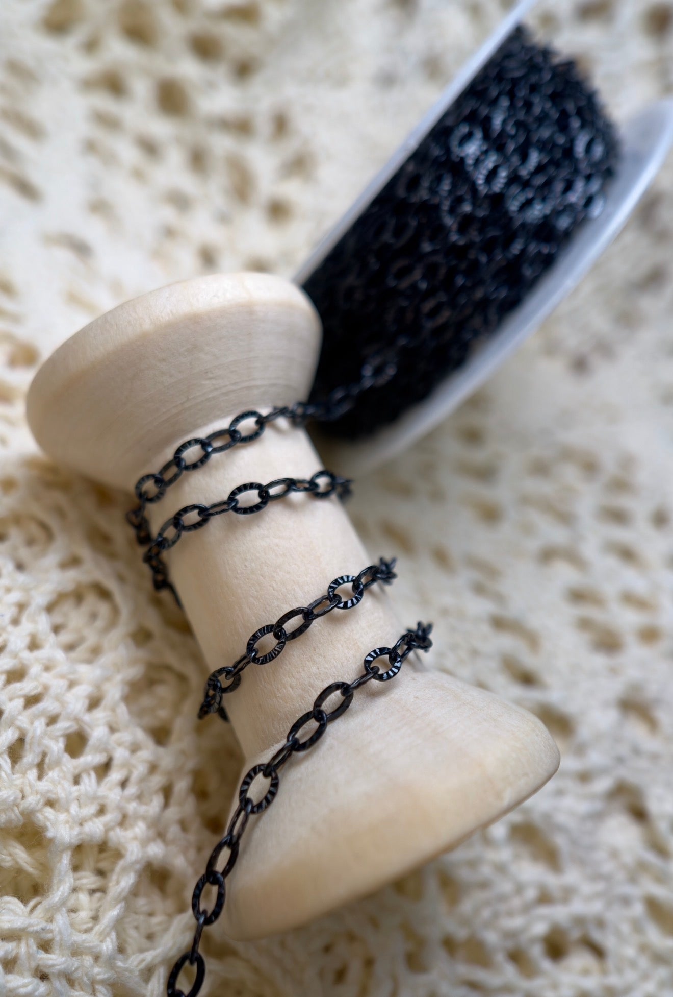 Black Stainless Steel Textured Oval Chain