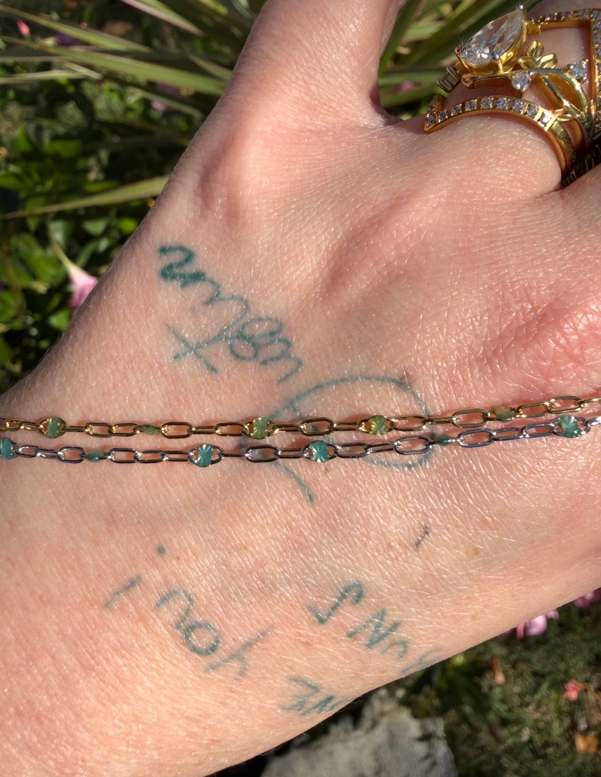Tourmaline Glow Sunburst Paperclip Chain 1:3