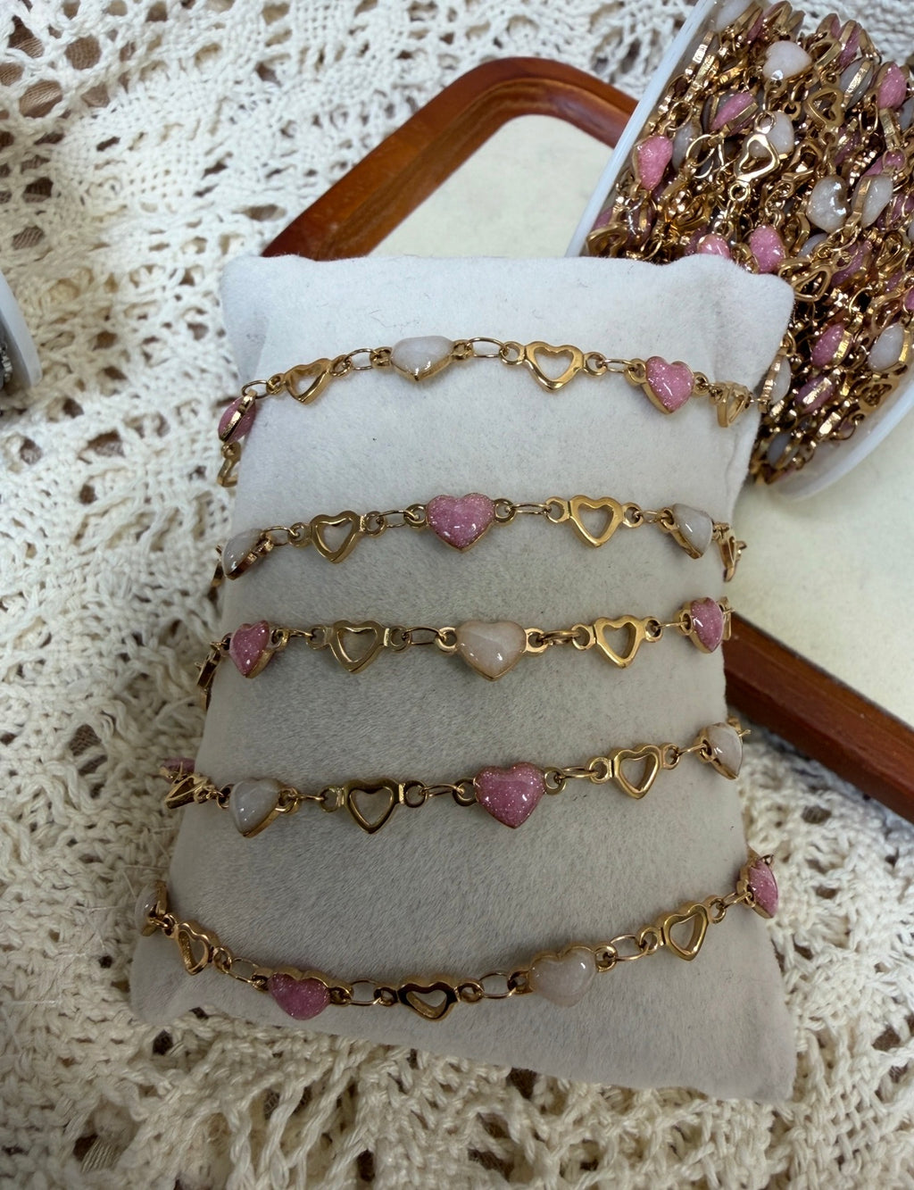 Blushing Sweetheart Pink & White Heart Chain