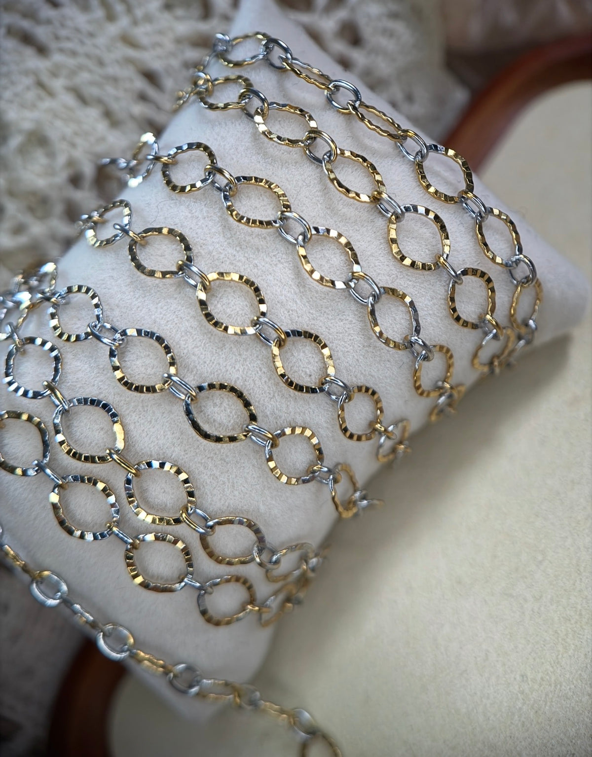 Mixed Metal Textured Oval Link Chain