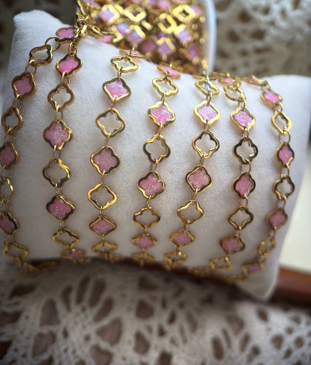 The Reese Pink Clover | Sparkly Iridescent Clover Chain