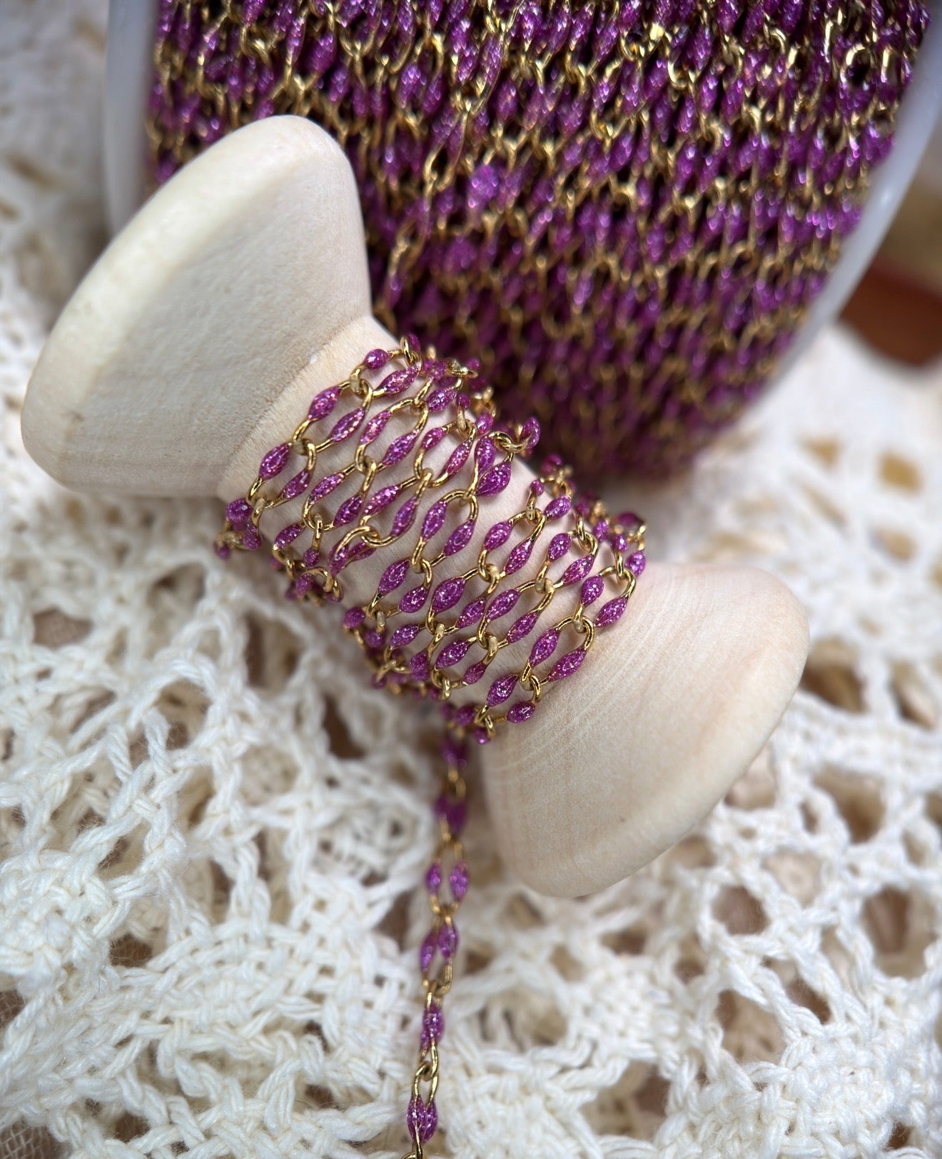 Wild Iris | Sparkly Purple Enamel Oval Link Chain | 14K PVD Gold & 304 Stainless Steel