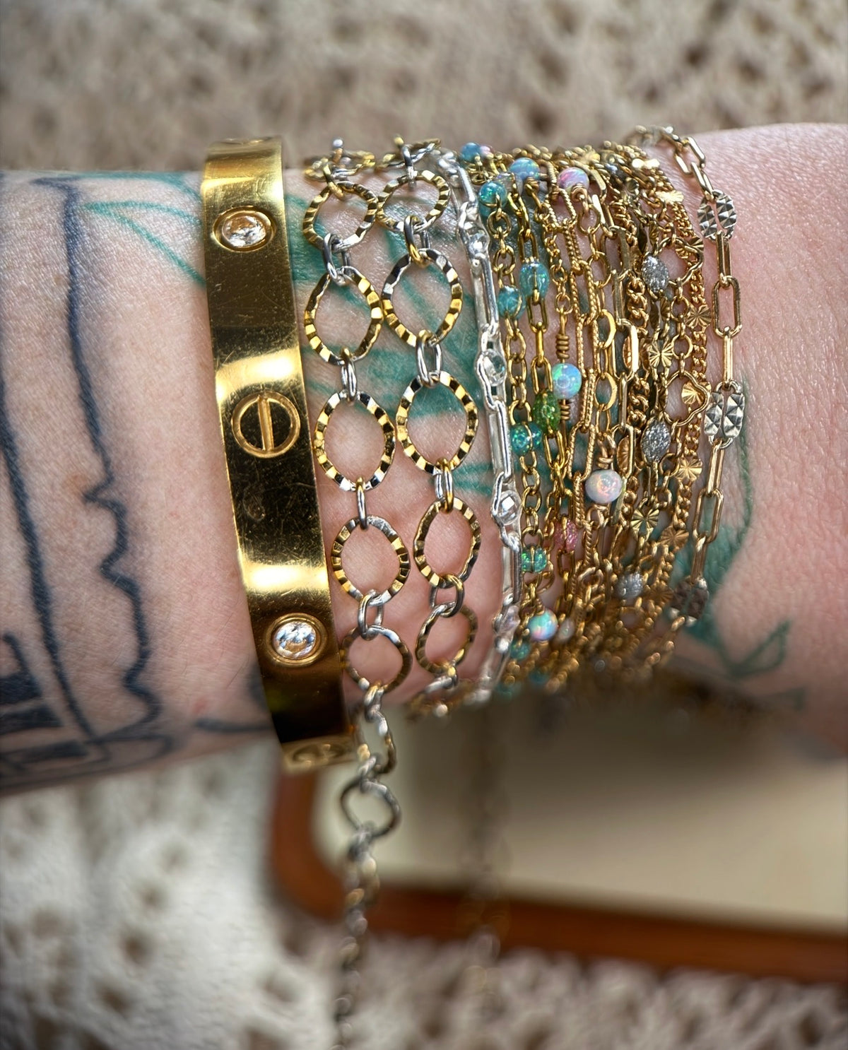 Mixed Metal Textured Oval Link Chain