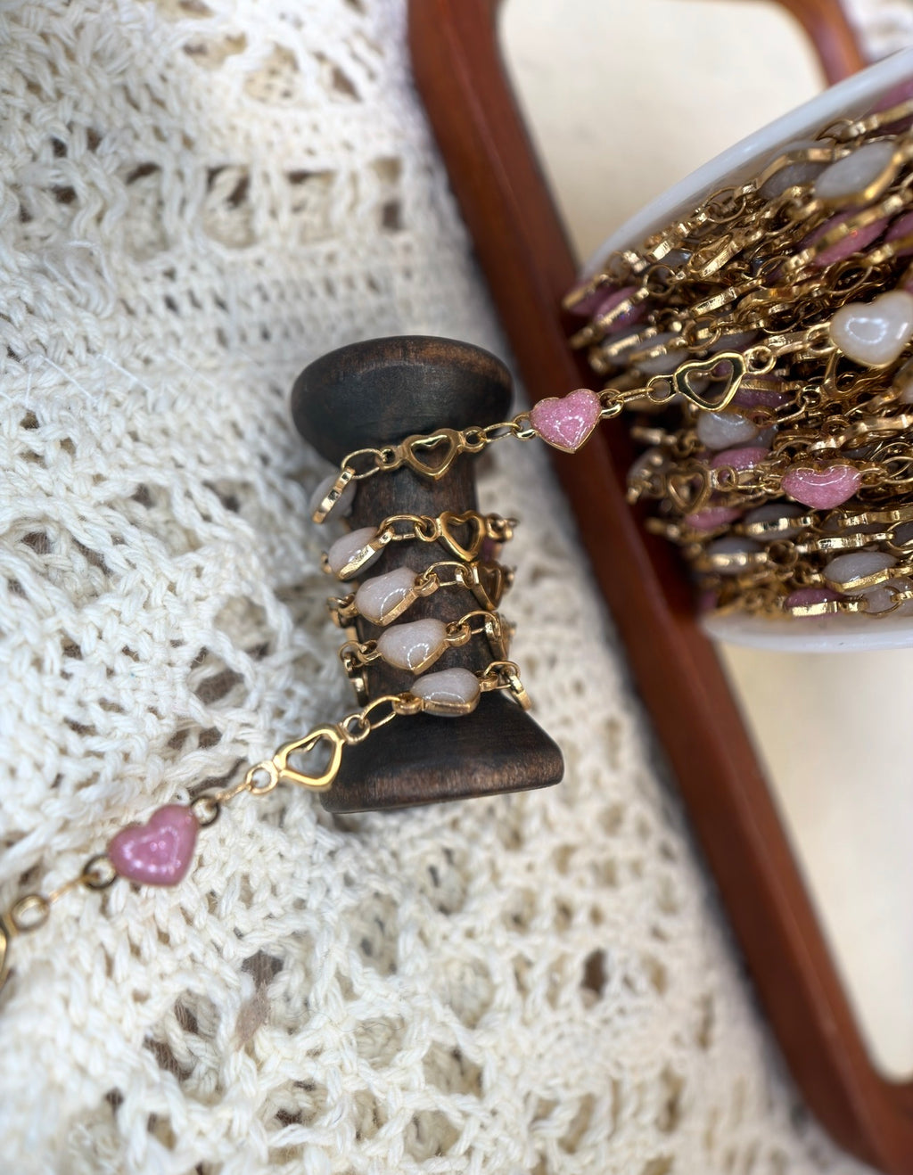 Blushing Sweetheart Pink & White Heart Chain