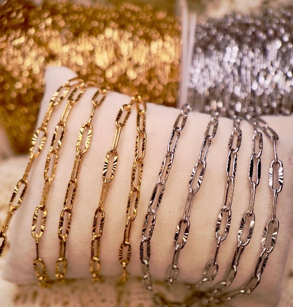 Lilly Rose Luxe Textured Paper Clip Chain 14k PVD GOLD||STAINLESS SILVER