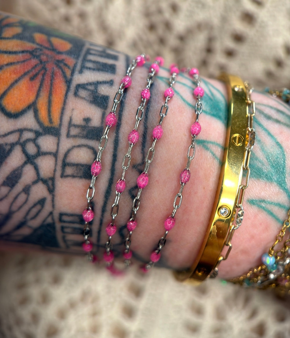 Pretty in Pink Sunburst Paperclip Chain