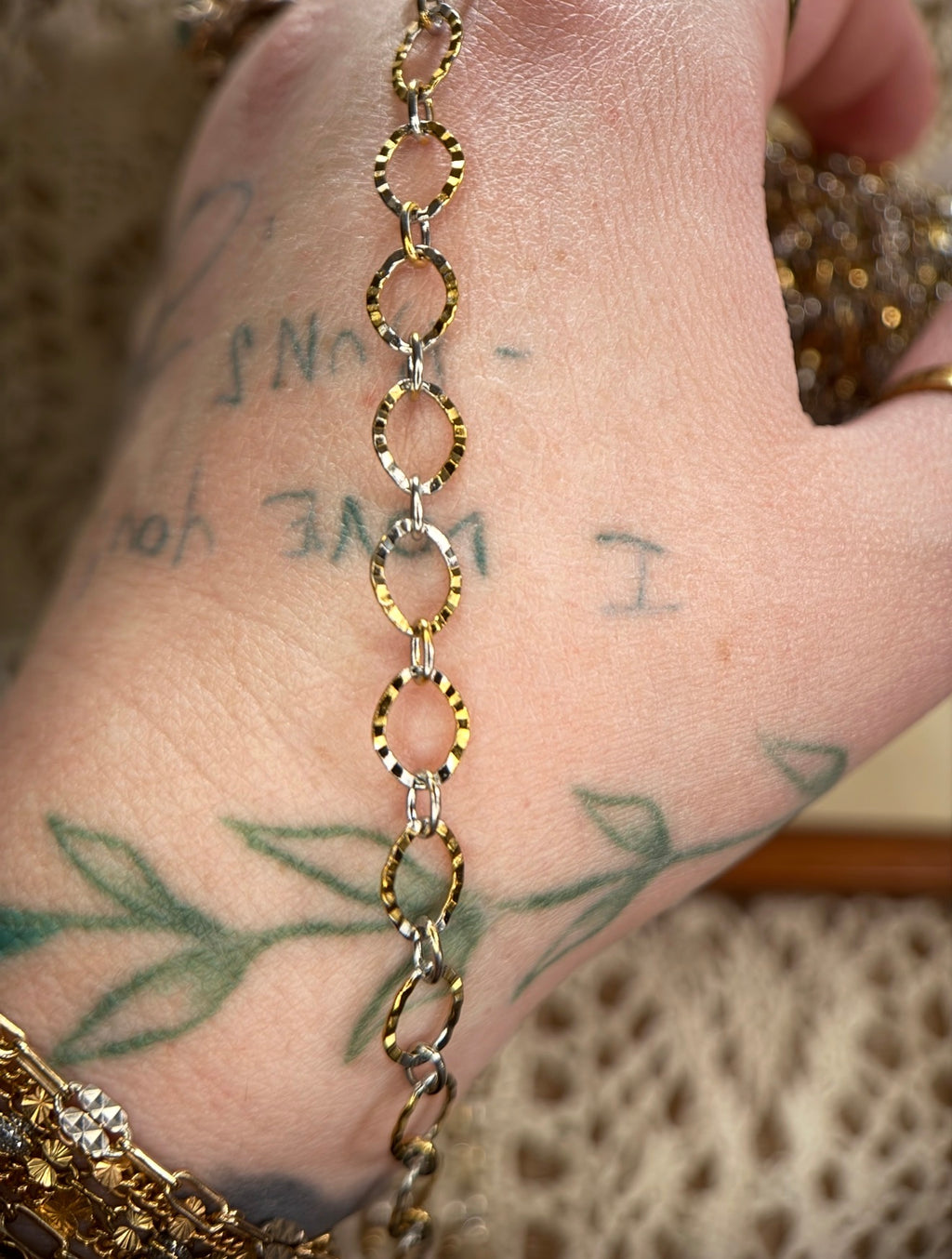 Mixed Metal Textured Oval Link Chain