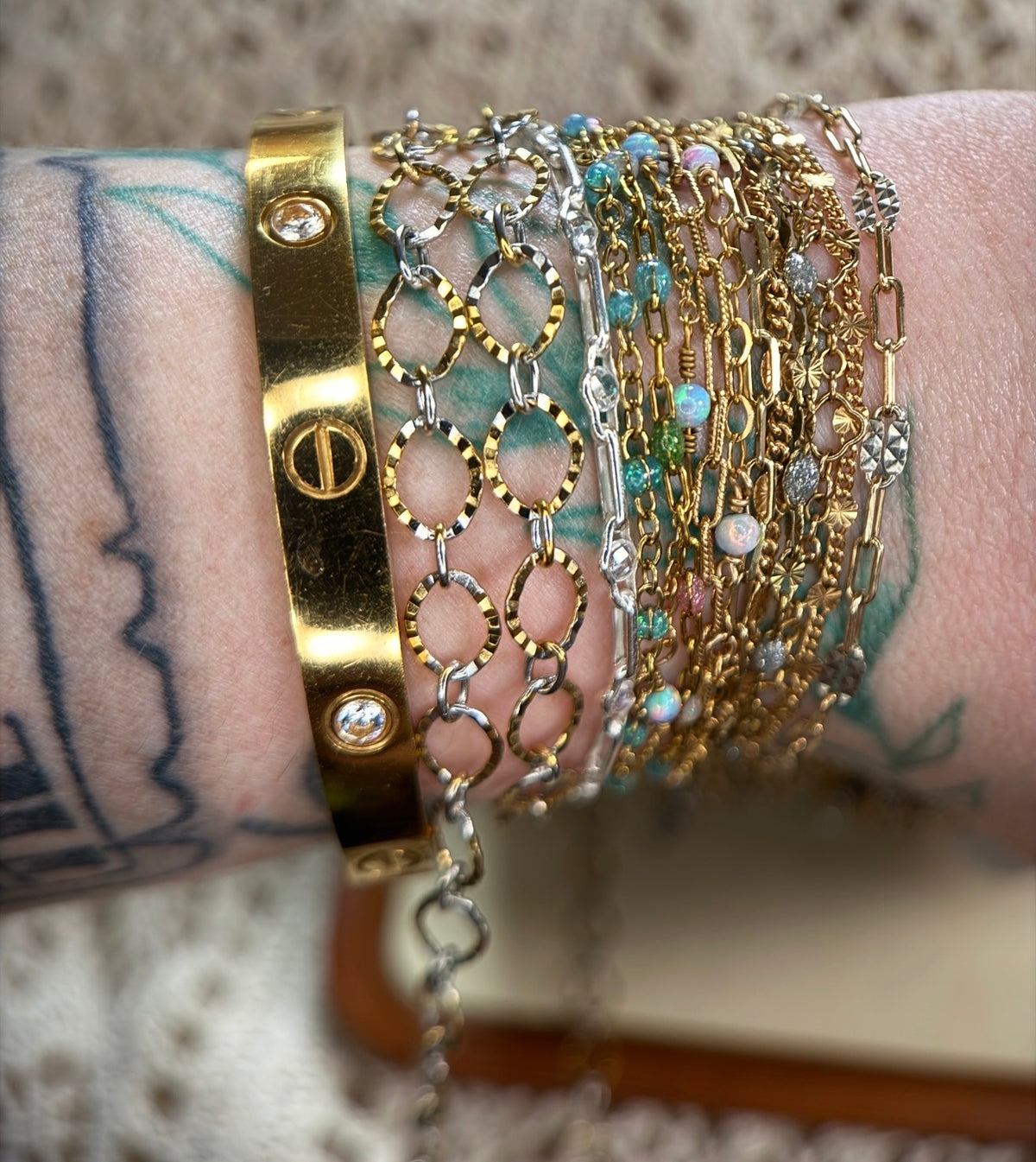 Mixed Metal Textured Oval Link Chain