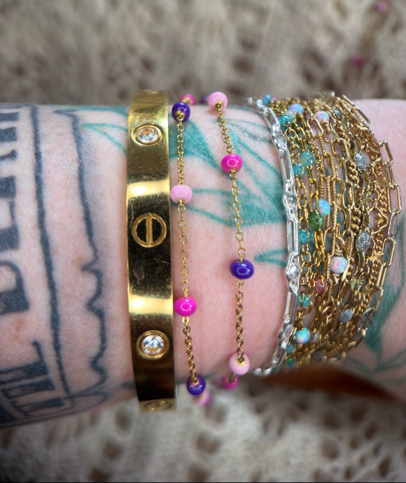 Lush Baddie — Pink & Purple Enamel Satellite Chain