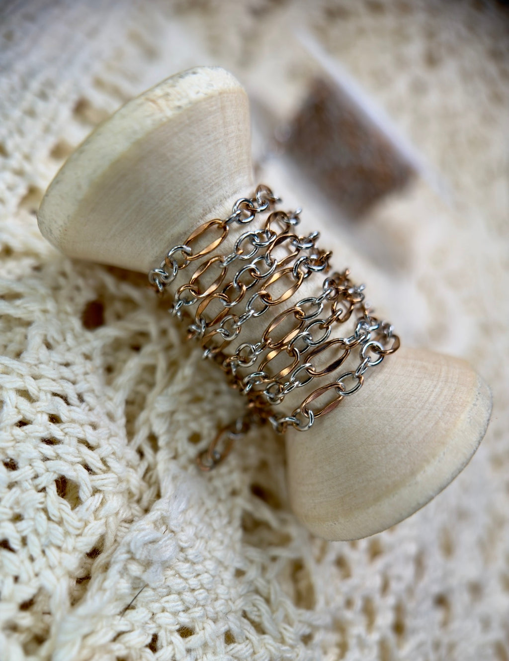 14k PVD Rose Gold Mixed Metal Figaro Chain