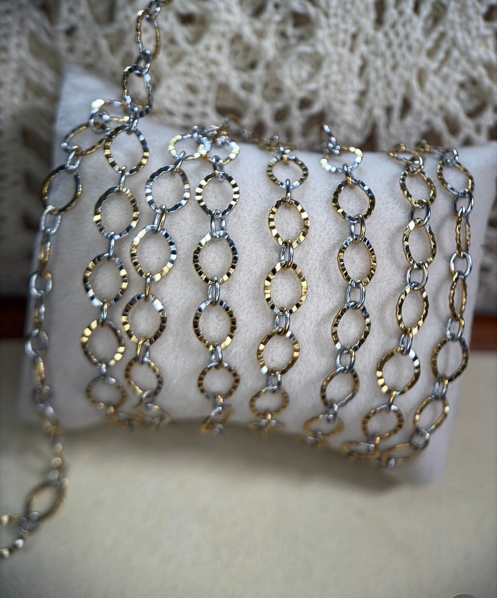 Mixed Metal Textured Oval Link Chain