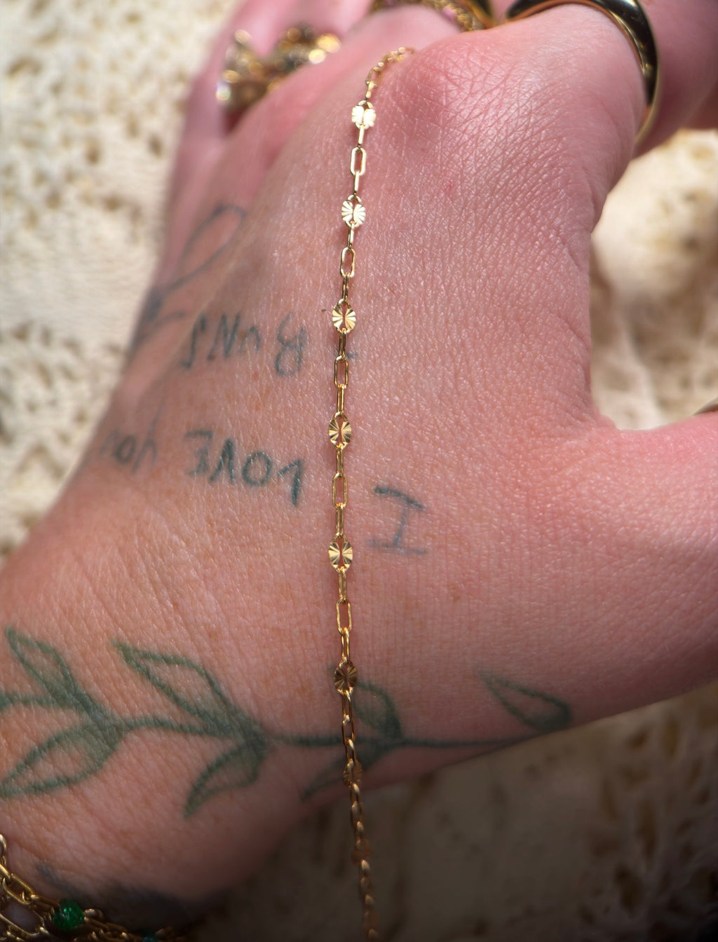 14K Gold Filled Sunburst Paper Clip Chain 1:3