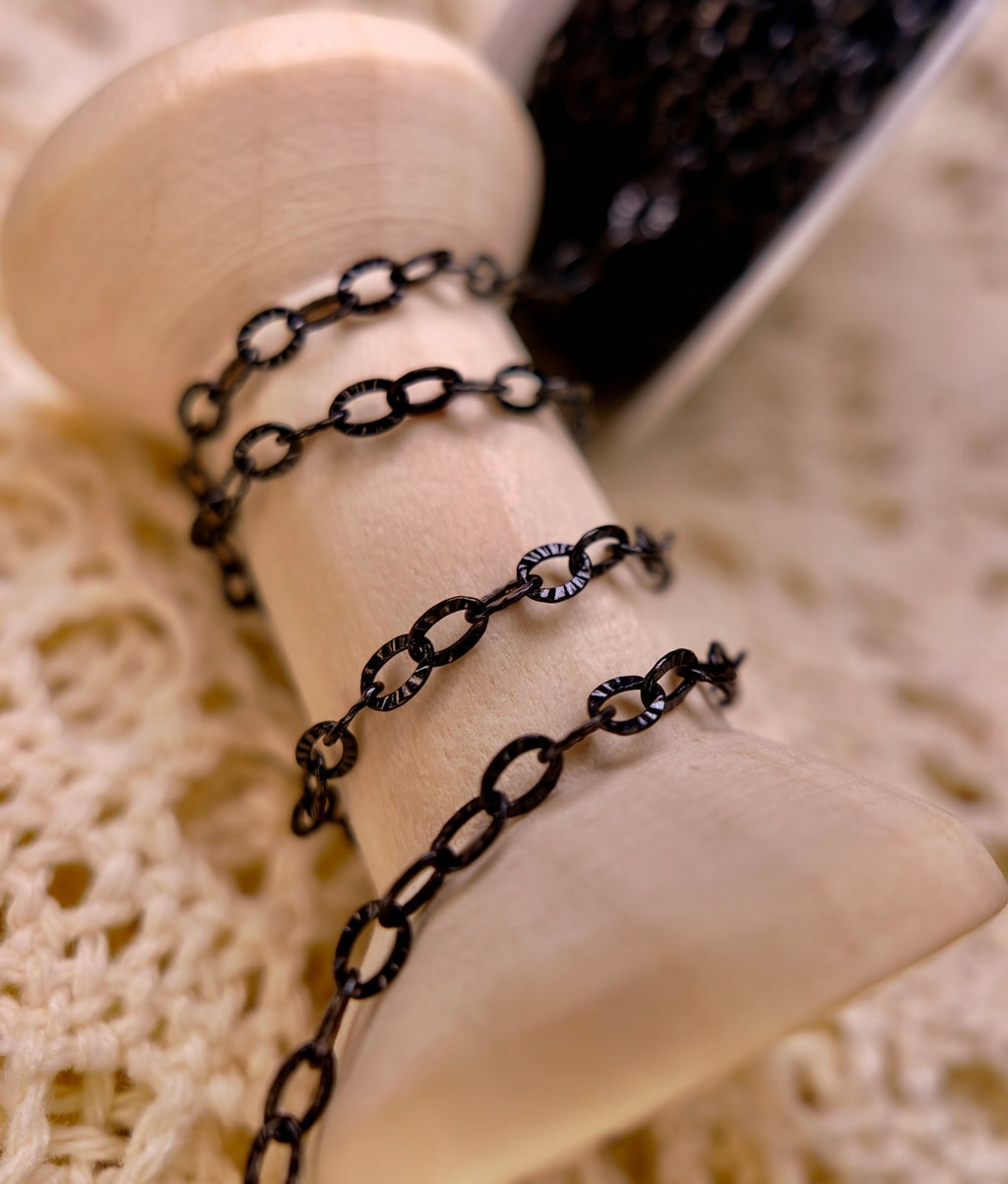 Black Stainless Steel Textured Oval Chain