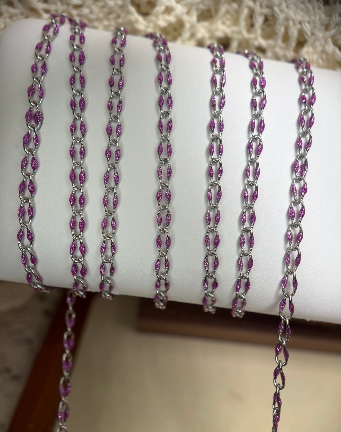 Wild Iris | Sparkly Purple Enamel Oval Link Chain | 14K PVD Gold & 304 Stainless Steel
