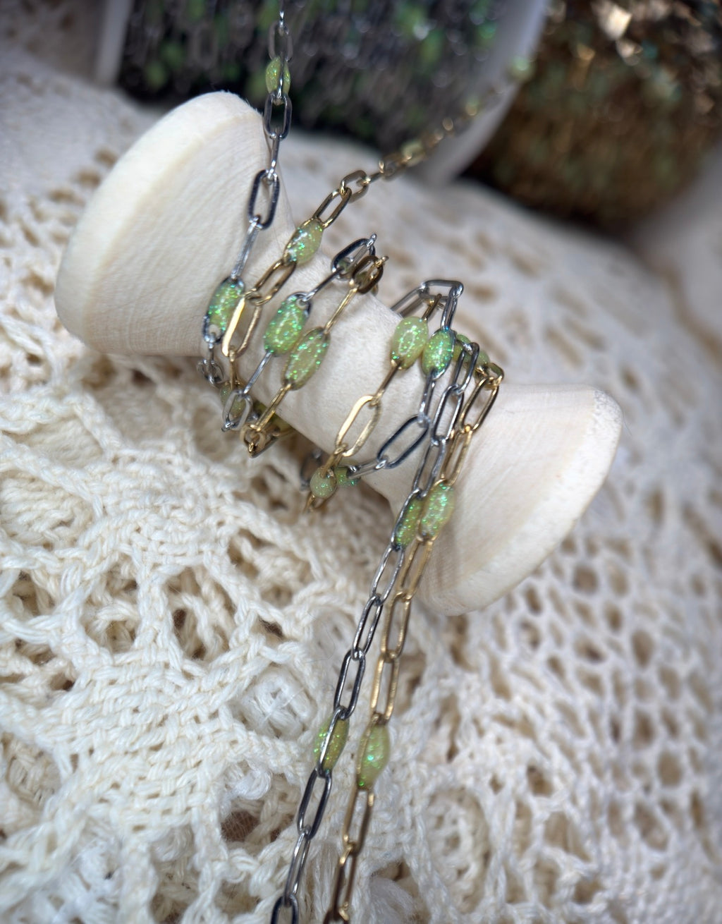 Sparkly Green Peridot ✨ | Paper Clip Chain