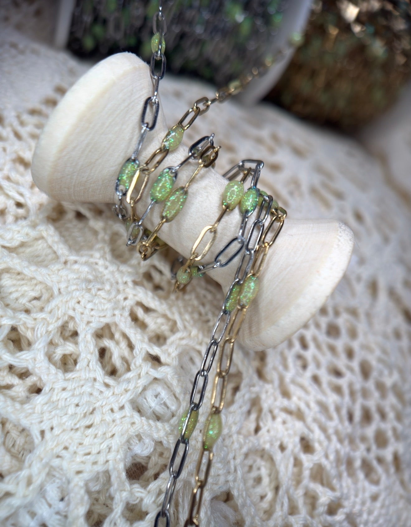 Sparkly Green Peridot ✨ | Paper Clip Chain