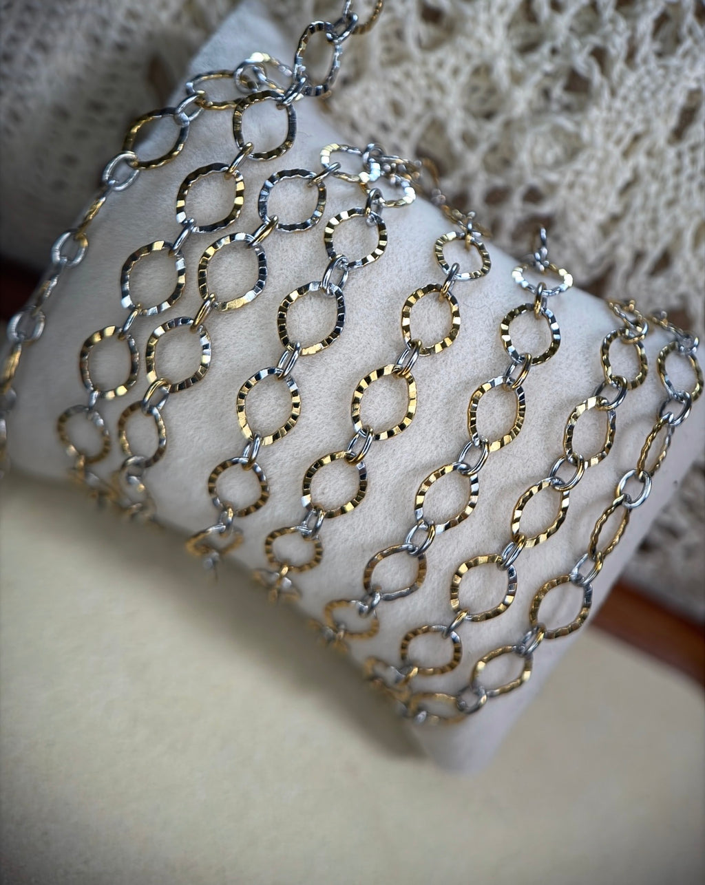 Mixed Metal Textured Oval Link Chain
