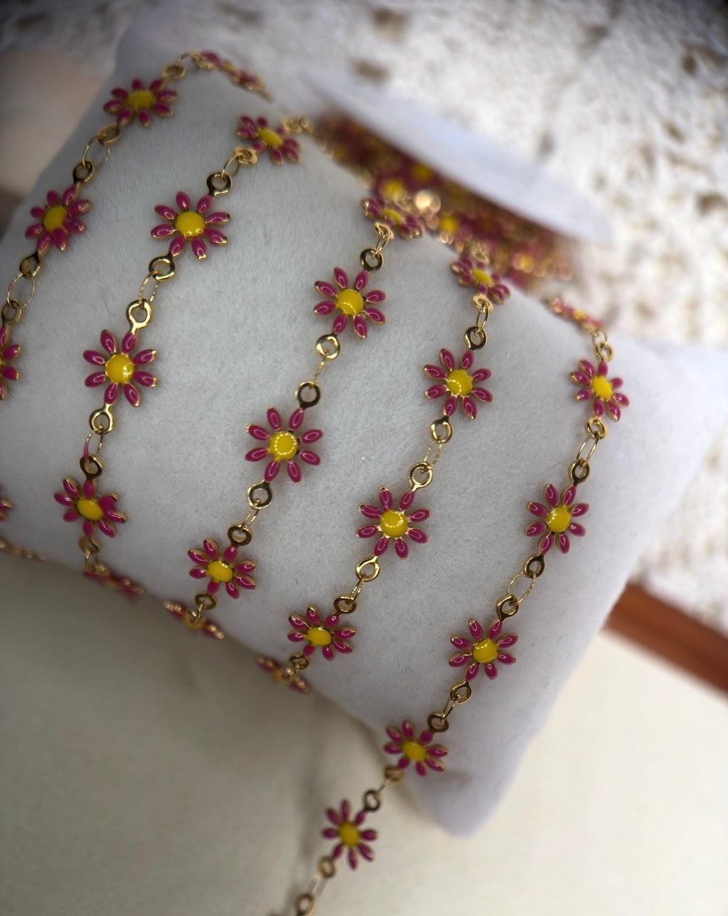 🌸 Blushing Bloom | 14K PVD Gold Pink Daisy Chain