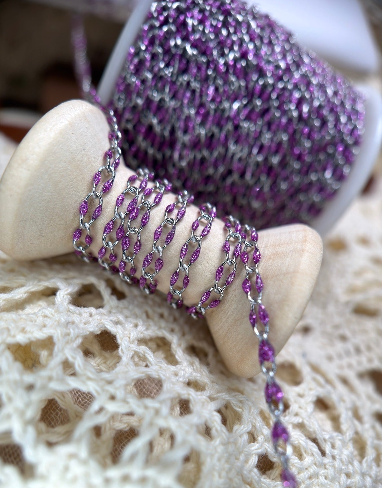 Wild Iris | Sparkly Purple Enamel Oval Link Chain | 14K PVD Gold & 304 Stainless Steel