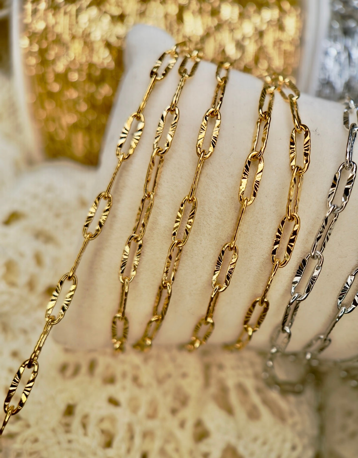 Lilly Rose Luxe Textured Paper Clip Chain 14k PVD GOLD||STAINLESS SILVER