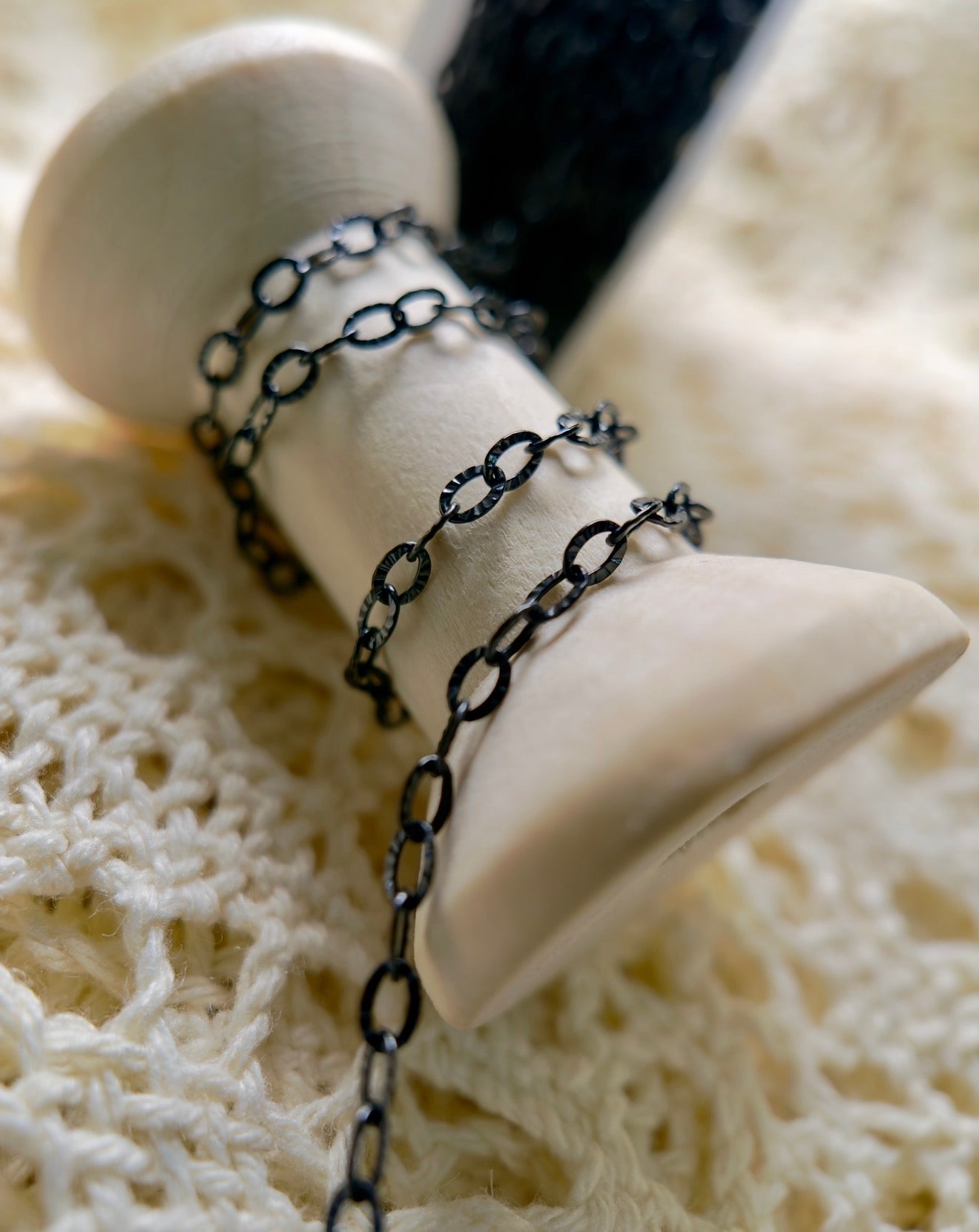 Black Stainless Steel Textured Oval Chain