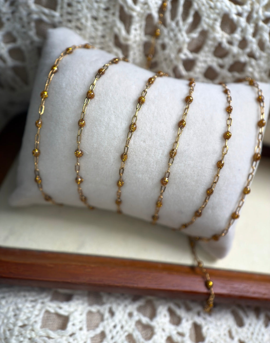 Autumn Leaves — Melted Gold Sparkle Satellite Chain 🍂✨