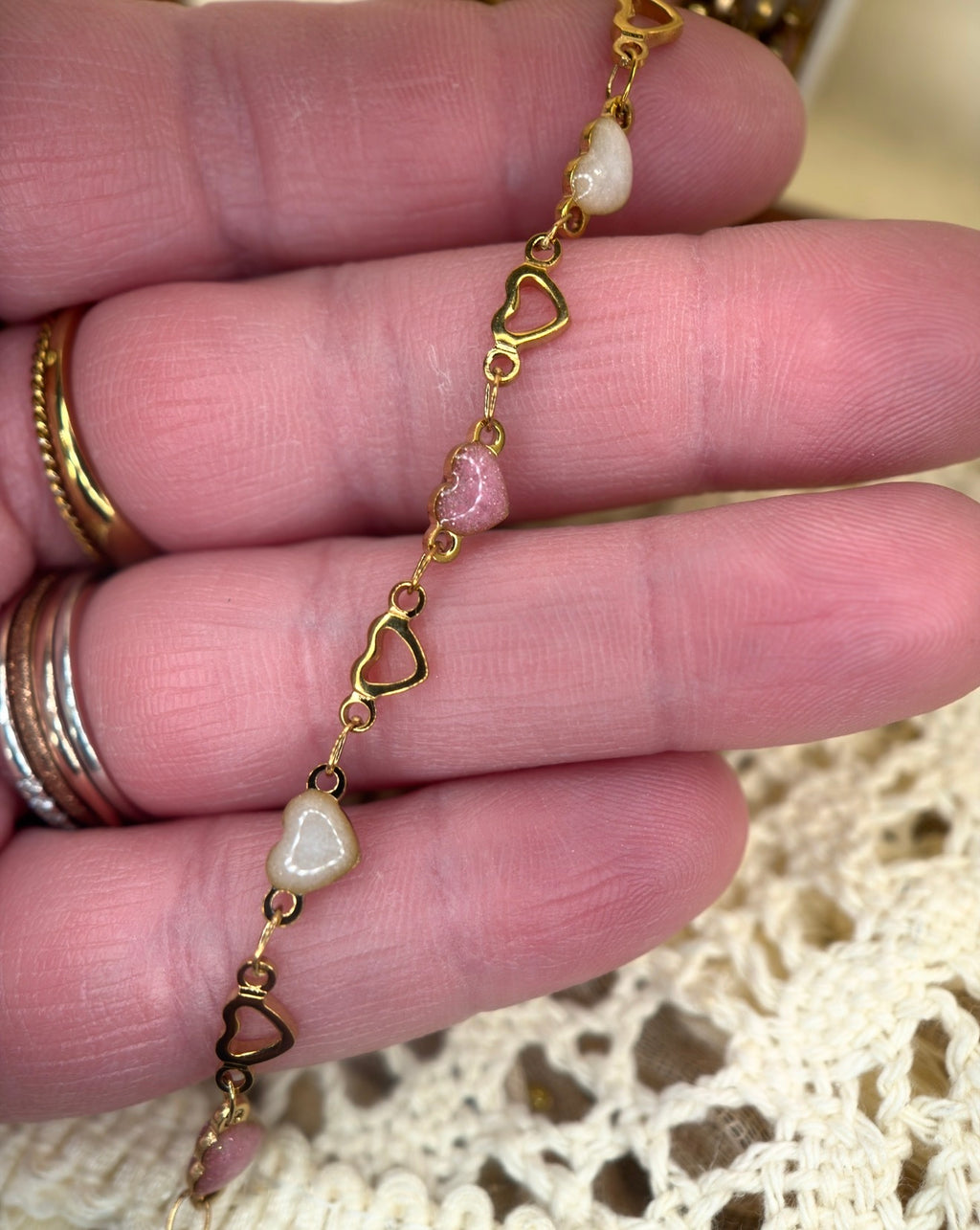Blushing Sweetheart Pink & White Heart Chain